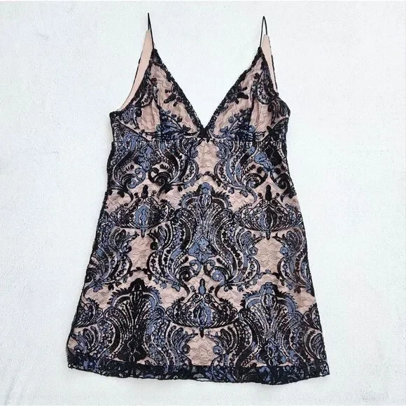 Free People Night Shimmers Lace Sequined Beige and Black Dress - Picture 4 of 15